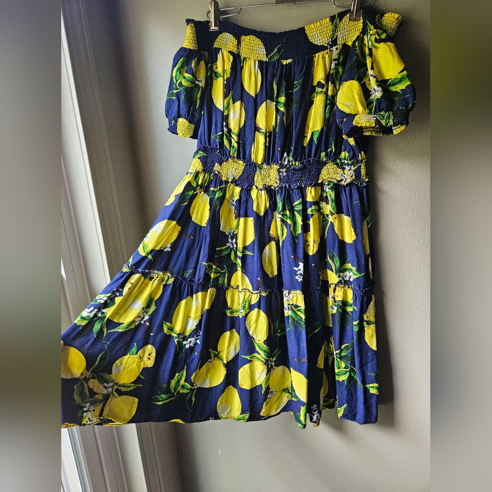 Lemon Print Off-Shoulder Dress Large
